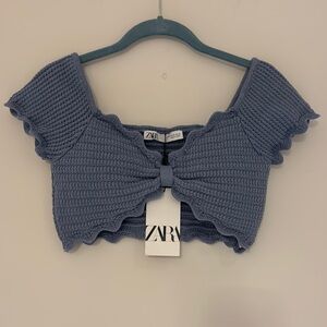 Zara Light Blue Crochet Knit Crop Top